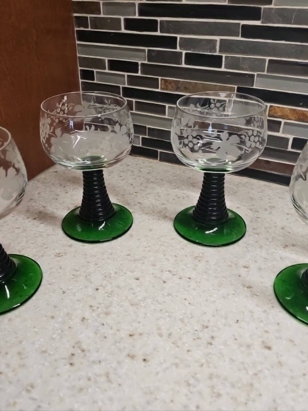 Vintage Set Of 4 German Green Stem Roemer Wine Glasses Marked France